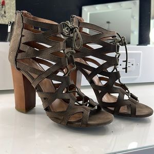 Olive green gladiator style sandal heel